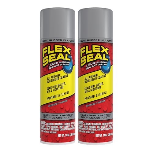 Flex Seal, 14 oz, 2-Pack, Gray, Stop Leaks Instantly, Waterproof Rubber Spray On Sealant Coating, Perfect for Gutters, Wood, RV, Campers, Roof Repair, Skylights, Windows, and More - Image 1