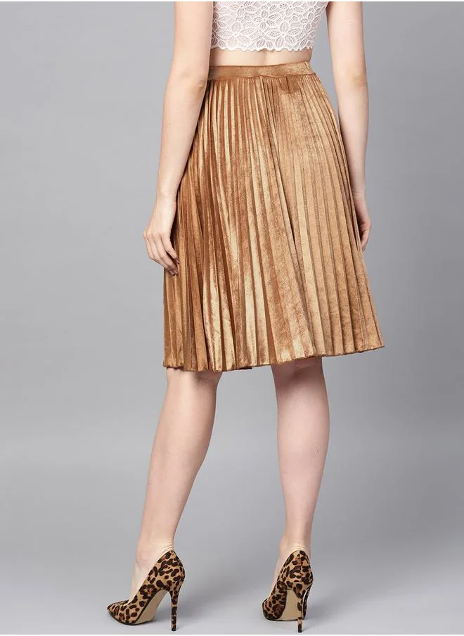 ساسافراس Velvet Pleated Knee Length Skirt by Styli