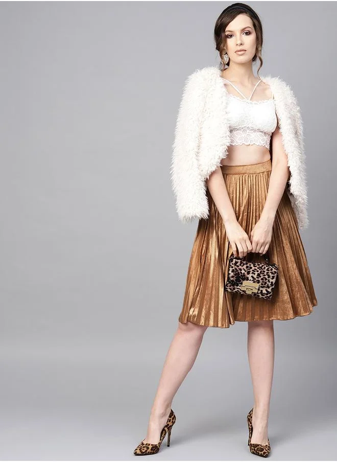 ساسافراس Velvet Pleated Knee Length Skirt by Styli