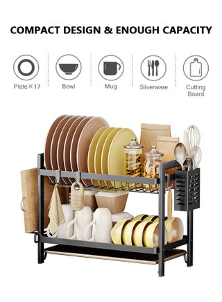 Dish Drying Rack 2-Tier Dish Rack Dish Drying Rack with Cutlery Rack, Draining Plate Tray and Cutting Board Rack, Large Capacity Dish Draining Rack Foldable Rust-Proof Kitchen Dish Rack (Black) - pzsku/Z12749216088459CD272DZ/45/1754103287/accae21d-9881-4596-8ea9-ad8f822e3c85