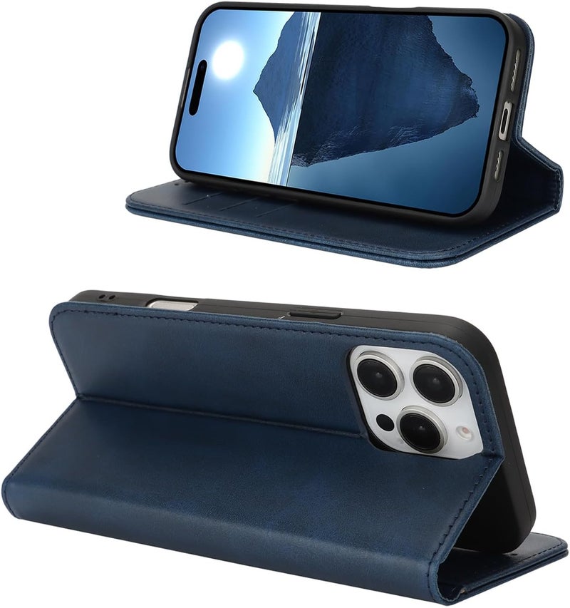 iCoverCase Lightweight for iPhone 16 Pro Max Wallet Case with Card Holder, PU Leather Magnetic Kickstand Feature Shockproof Protective Flip Cover Case - Blue Modern practical shape - Image 3