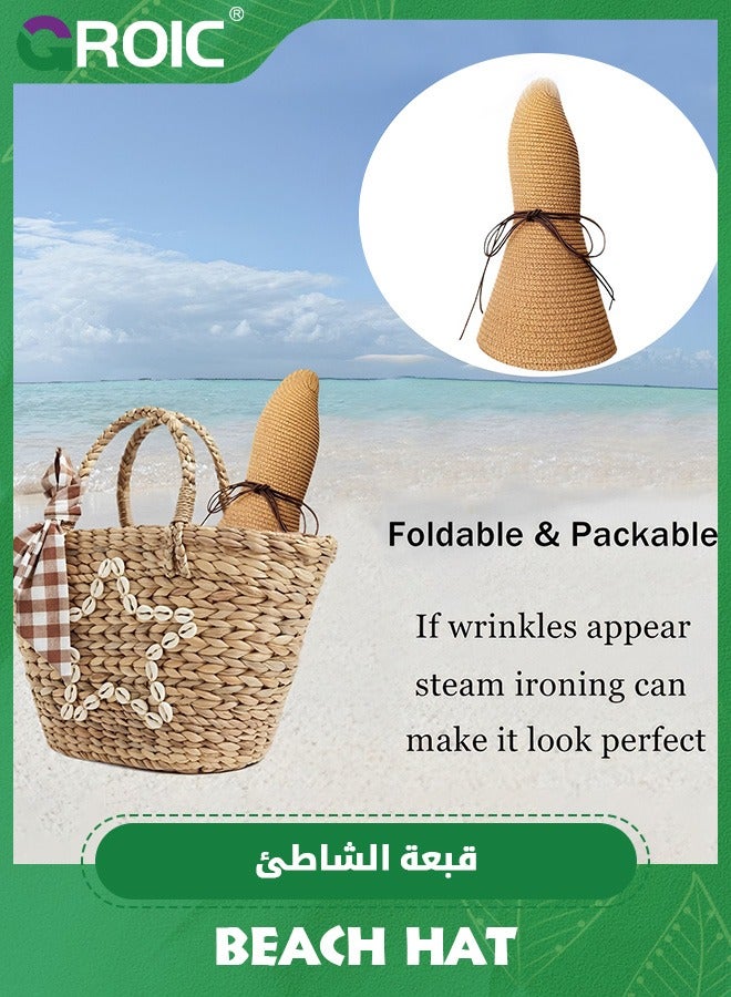 GROIC Big Beach Straw Hats for Women Foldable Summer Wide Brim Packable Oversized Sun Hat, UV Protection Beach Cap,Folable Floppy Hat - Image 3