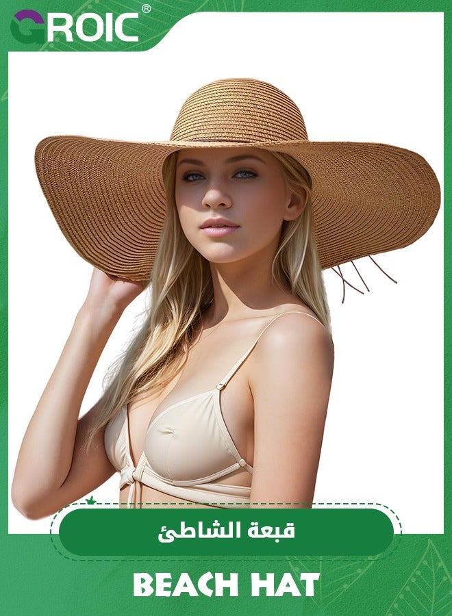 GROIC Big Beach Straw Hats for Women Foldable Summer Wide Brim Packable Oversized Sun Hat, UV Protection Beach Cap,Folable Floppy Hat - Image 1