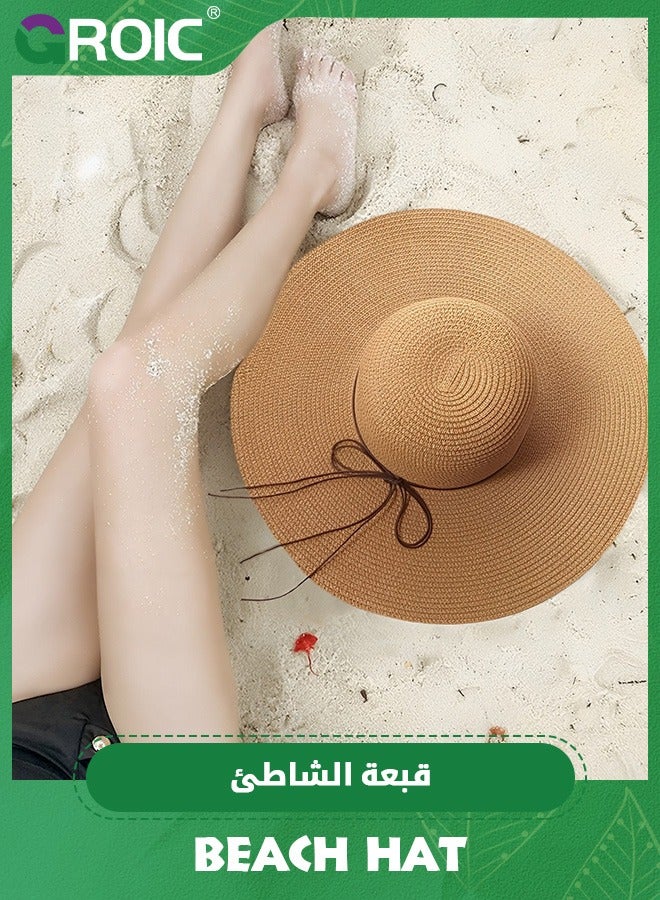 GROIC Big Beach Straw Hats for Women Foldable Summer Wide Brim Packable Oversized Sun Hat, UV Protection Beach Cap,Folable Floppy Hat - Image 4