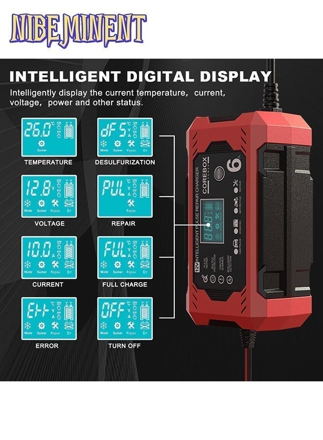 NIBEMINENT Battery Charger 6-Amp 12V Automatic Smart Battery Trickle Charger, Battery Maintainer Desulfator with Temperature Compensation for Car Truck Motorcycle Lawn Mower Marine - Image 5
