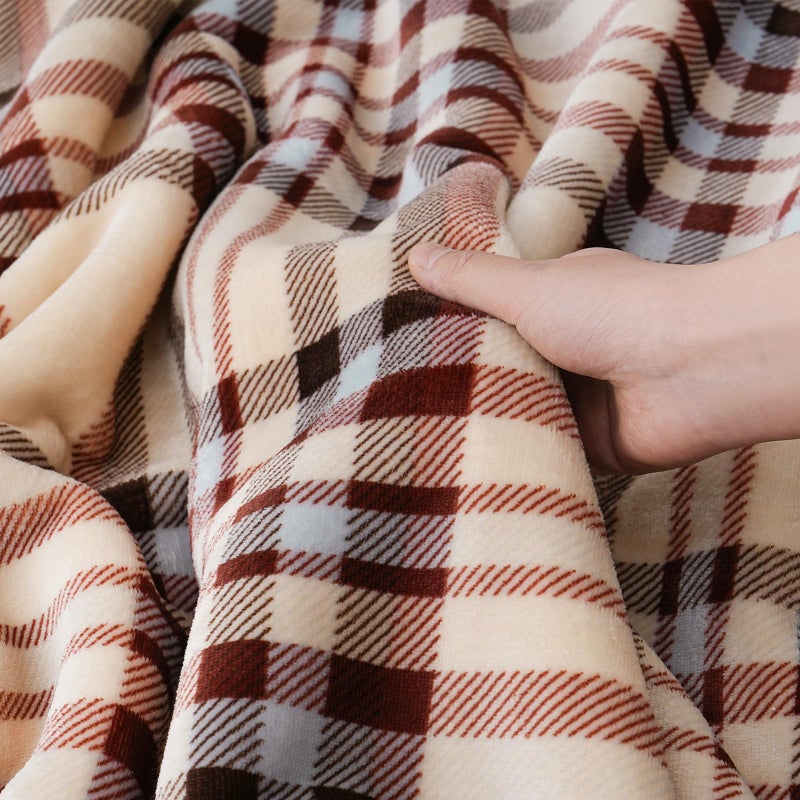 Pu Mei Sherpa Fleece Throw Blanket 80"" X 90"" Reversible Plush Fluffy Large Big Blanket Lattice Flannel Blankets For All Season Use  Beige Stripe - Image 3