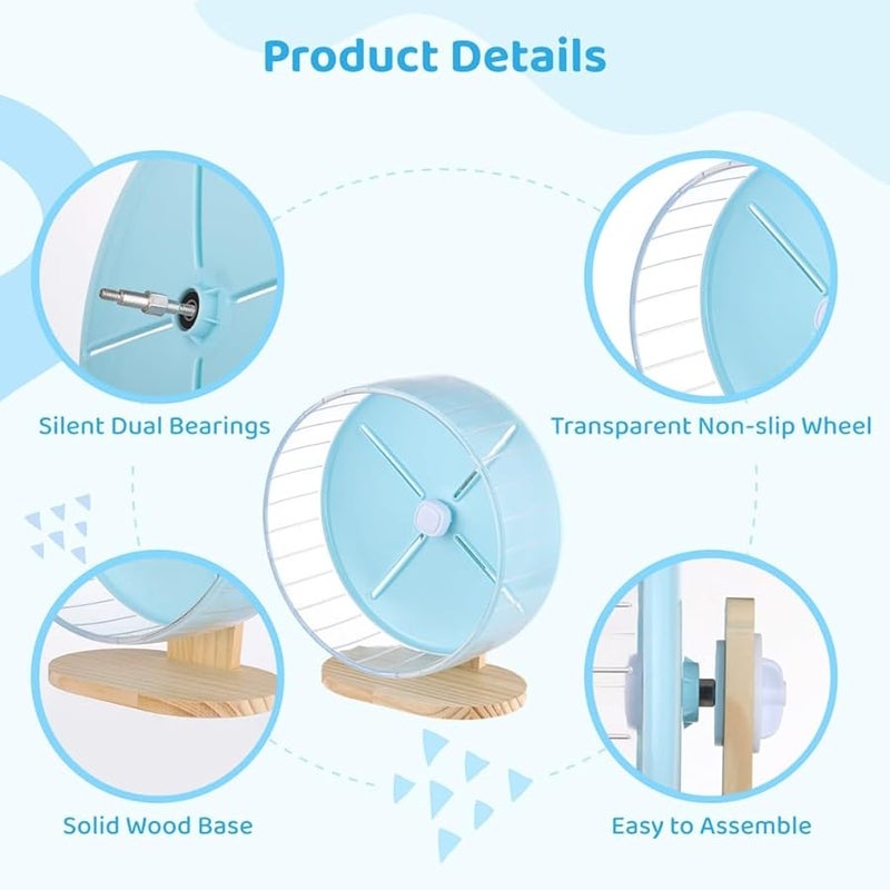 10.2 Inch Silent Hamster Wheel With Stand Adjustable Wooden Base For Chinchilla Guinea Pigs - Image 3