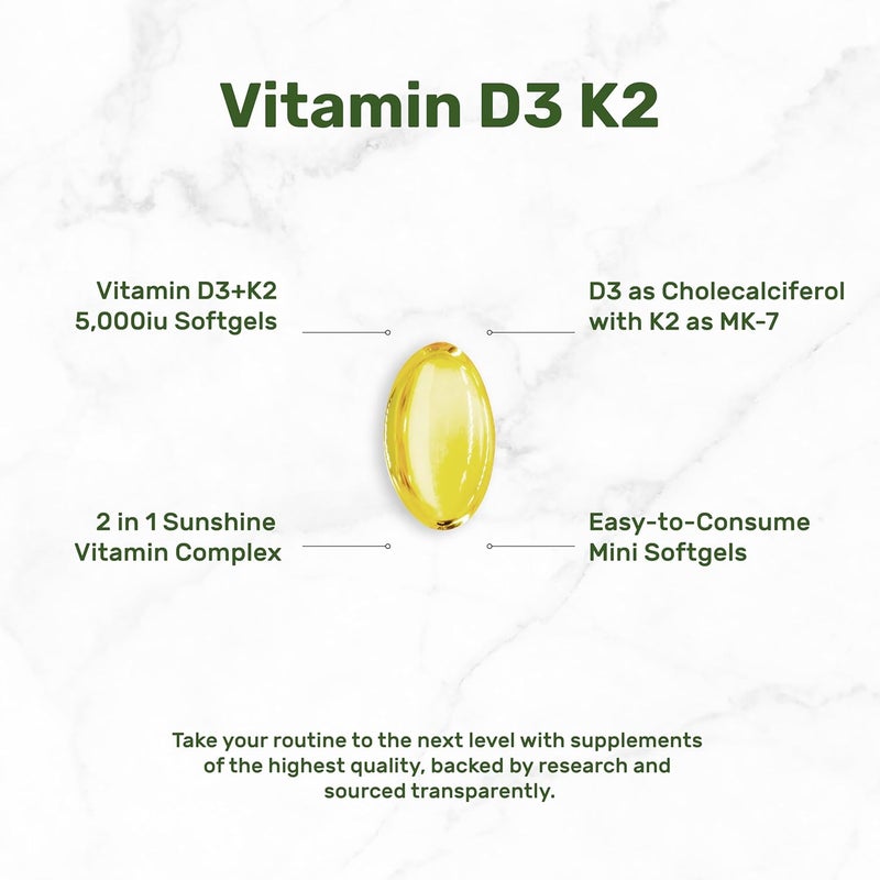 DEAL SUPPLEMENT 2 Pack Vitamin D3 5000 IU  K2 MK7 Softgels 500 Count  2in1 Complex  Supports Heart Bone Teeth  Immune Health  Easy to Swallow - Image 3