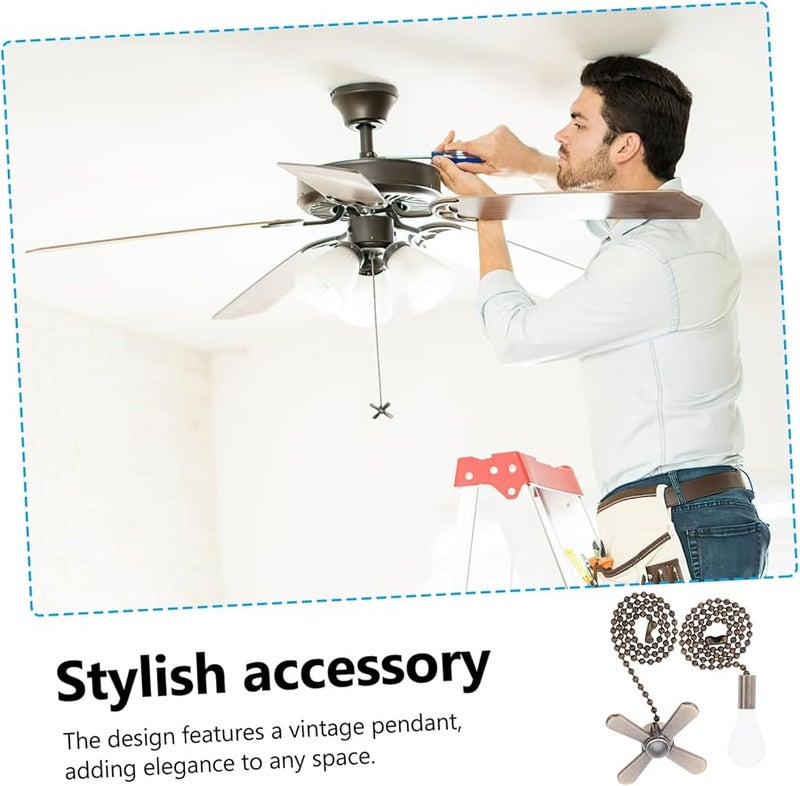 سلسلة سحب مروحة سقف معدنية قديمة زخرفية قابلة للتمديد 2 قطعة للمنزل - Image 3