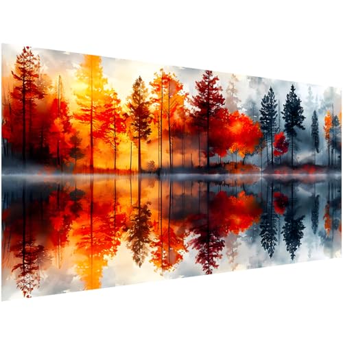 Ohhvvow 5D Lake Forest Reflection Large Diamond Art Kit for Adults 275x157 Inch Large Landscape Diamond Painting with Numbered Canvas DIY Full Drill Gem Craft Kits Serene Gift for Beginners - Image 1