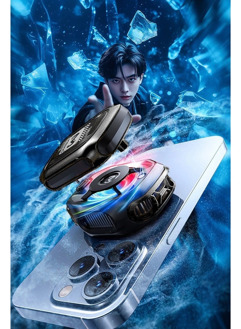 ميمو مبرد هاتف مغناطيسي احترافي - مروحة تبريد بتقنية أشباه الموصلات مع إضاءة RGB وشاشة عرض درجة الحرارة وبطارية خارجية | مثالي لألعاب ببجي (PUBG) ومتوافق عالمياً مع جميع الهواتف. - Image 2