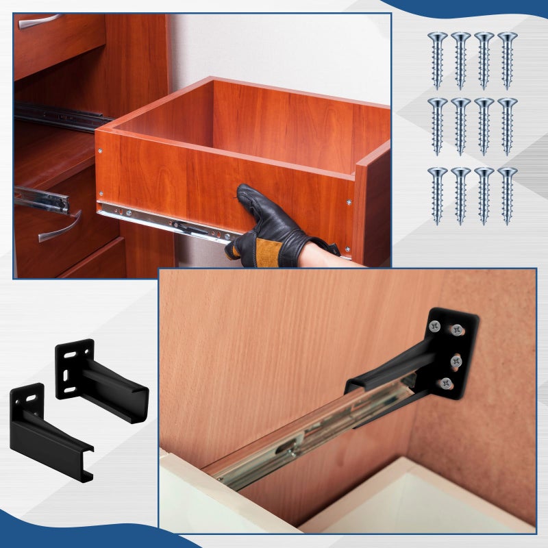 Chunful 2 Pair Rear Drawer Track Socket Back Plates Mounting Brackets Durable Plastic Drawer Track Back Plate Left and Right Close Locker Slides Socket for Repairing Replacing (Black) - Image 5