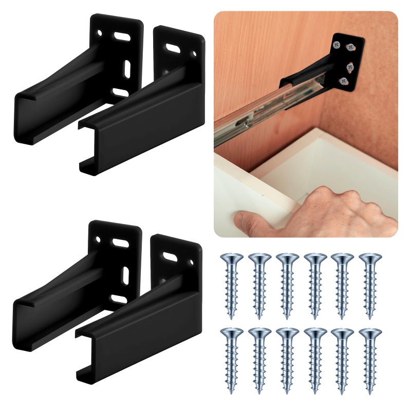 Chunful 2 Pair Rear Drawer Track Socket Back Plates Mounting Brackets Durable Plastic Drawer Track Back Plate Left and Right Close Locker Slides Socket for Repairing Replacing (Black) - Image 1