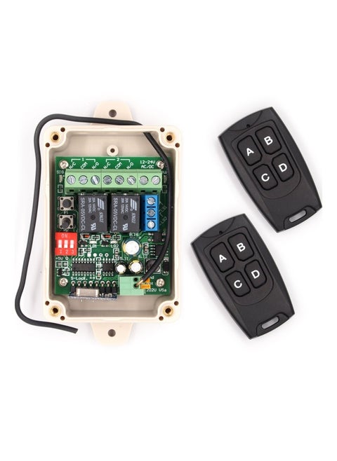 12V 24V Secure Wireless Rf Remote Control Relay Switch Universal 2 Channel 433Mhz Receiver With 2 Fcc Id Transmitters For Garage Door Openers Led Lights Etc Kit 1