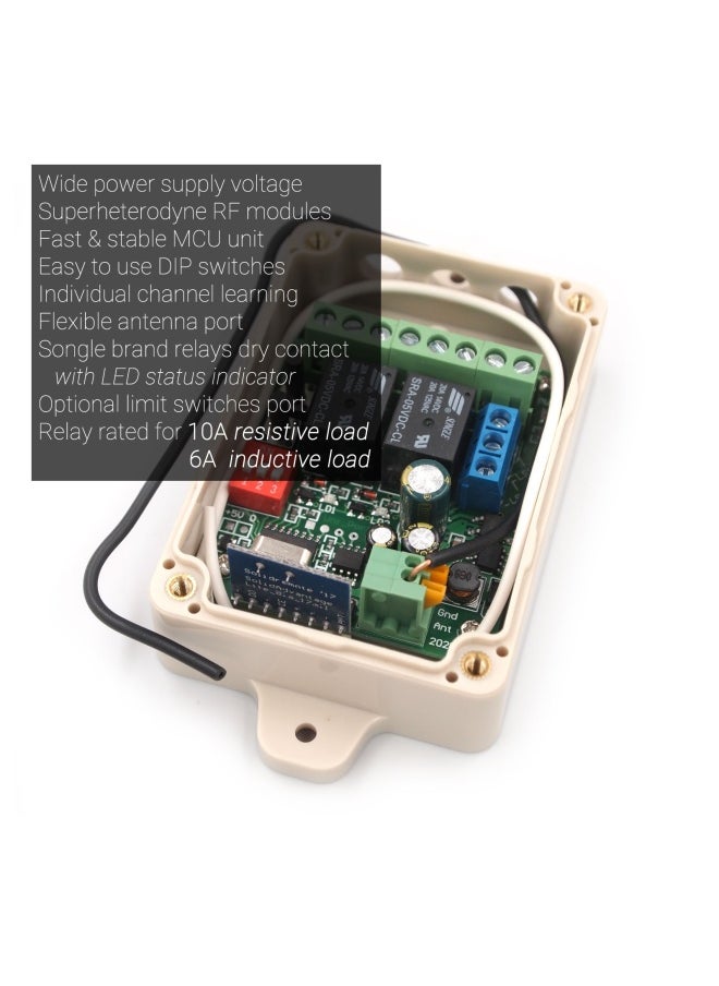 12V 24V Secure Wireless Rf Remote Control Relay Switch Universal 2 Channel 433Mhz Receiver With 2 Fcc Id Transmitters For Garage Door Openers Led Lights Etc Kit 1