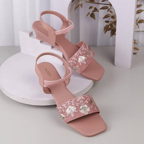 Mochi Women Peach Embellished Fashion Wedge Sandals UK/6 EU/39 (33-625) - Image 2
