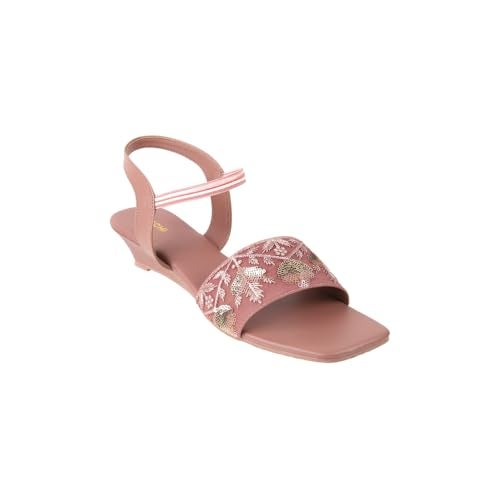 Mochi Women Peach Embellished Fashion Wedge Sandals UK/6 EU/39 (33-625) - Image 3