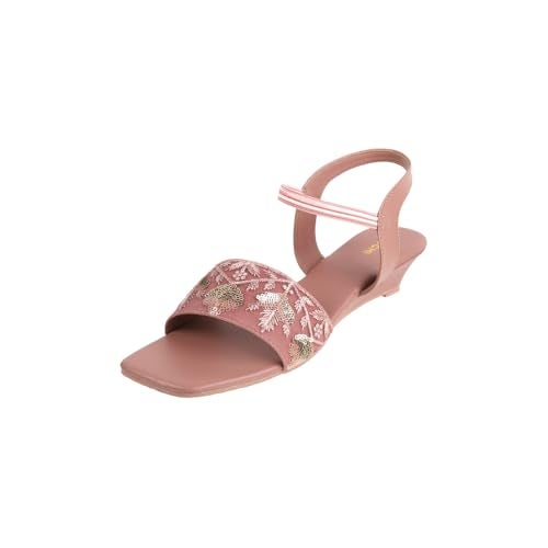 Mochi Women Peach Embellished Fashion Wedge Sandals UK/6 EU/39 (33-625) - Image 1