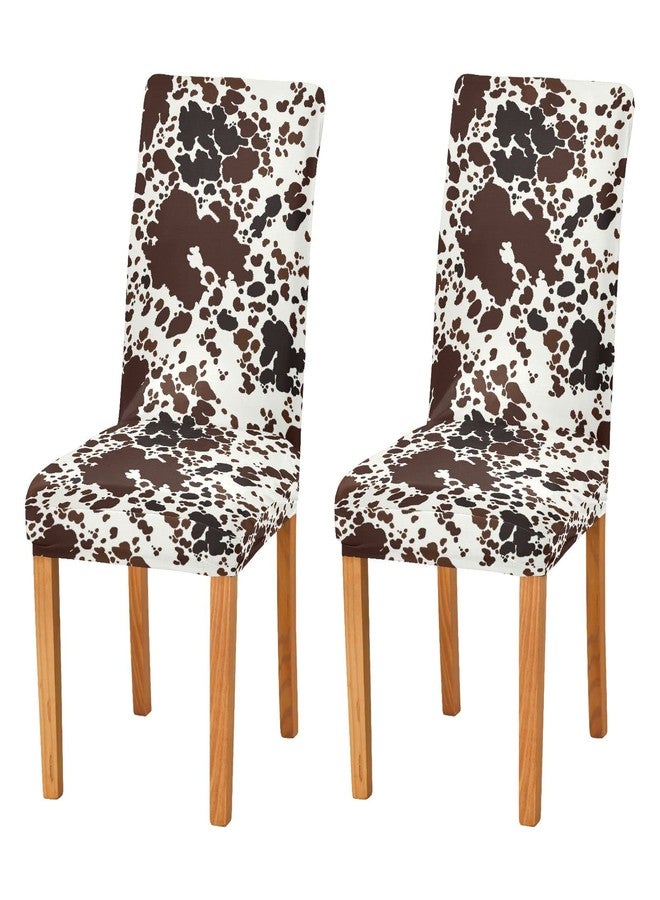 Kigai Cow Print Chair Covers for Dining Room Stretch Parson Chair Slipcovers Removable Washable Kitchen Seat Protector Cover, 2 Pack - Image 1
