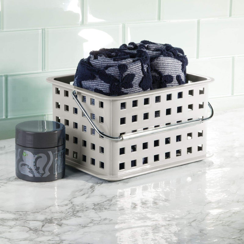 InterDesign iDesign Spa BPA-Free Plastic Small Stackable Basket with Handle - 9.25"" x 7"" x 5""  Light Gray - Image 2
