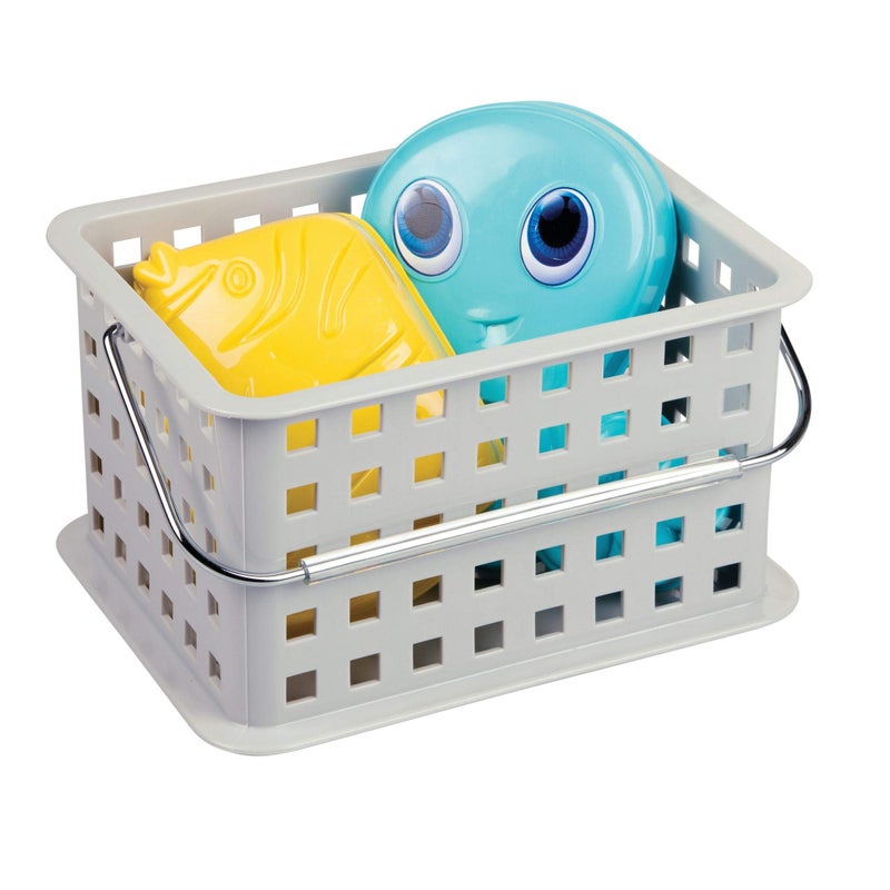 InterDesign iDesign Spa BPA-Free Plastic Small Stackable Basket with Handle - 9.25"" x 7"" x 5""  Light Gray - Image 5