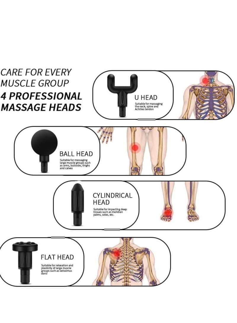 مسدس تدليك صغير - جهاز تدليك عميق للأنسجة، فائق الهدوء، جهاز تدليك كهربائي محمول قابل لإعادة الشحن لتخفيف آلام الجسم والرقبة والذراعين - أسود - Image 2