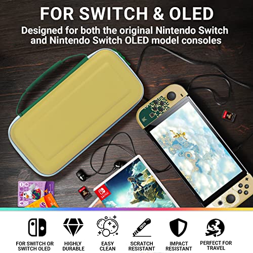 Orzly Switch Case for Nintendo Switch Oled and standard Switch console with accessories and Games storage compartment - Designed for Zelda fans Gift boxed Edition Gold white Green carrying case - Image 4
