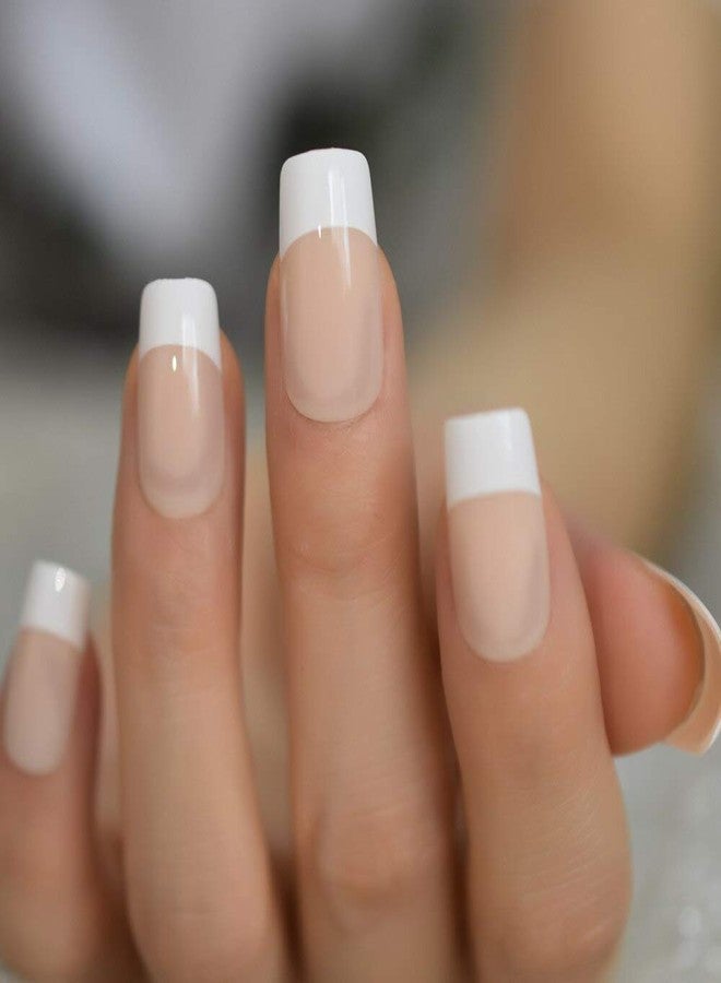 EchiQ Fake Nails Medium Size Square Squoval Shape Predesigned Press on Nail (Nude French Nails) - Image 5
