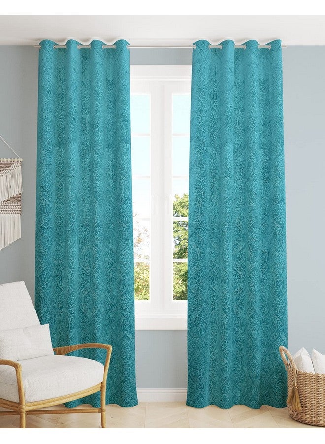 Homefab India 2 Piece Velvet Long Door Curtain - 9 feet, Room Darkening Curtains, Aqua Blue - Image 2