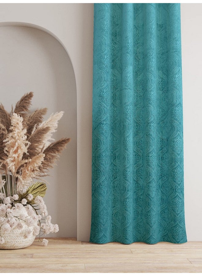 Homefab India 2 Piece Velvet Long Door Curtain - 9 feet, Room Darkening Curtains, Aqua Blue - Image 3