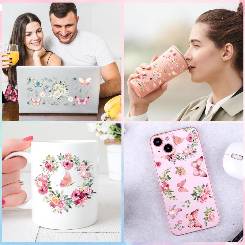 Rngmsi لفافة أكواب Rngmsi UV DTF - 10 ورقات زهور الربيع لفافات أكواب UV DTF لحجم 16 أونصة، ملصقات فراشة الزهور البرية UVDTF لزجاجات المياه، ملصقات نقل زهور مقاومة للماء، حرف يدوية - Image 5