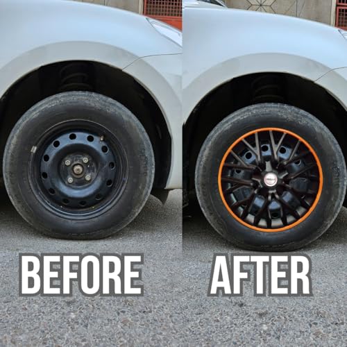 Prigan Nexon Black Orange Wheel Cover 16" for TATA Nexon (Set of 4 Pcs) (Press Fitting) Model- Phantom GT-Orange 16 - Image 3