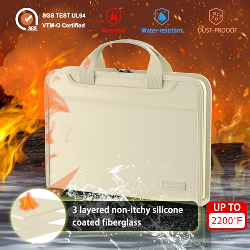 ENGPOW Accordion File Organizer,Fireproof Expanding File Folder with Multi Pockets,13 Pockets Document Organizer Bag with Handle & Labels,Portable Home Travel Safe Storage for Letter A4 Files,Beige - Image 2