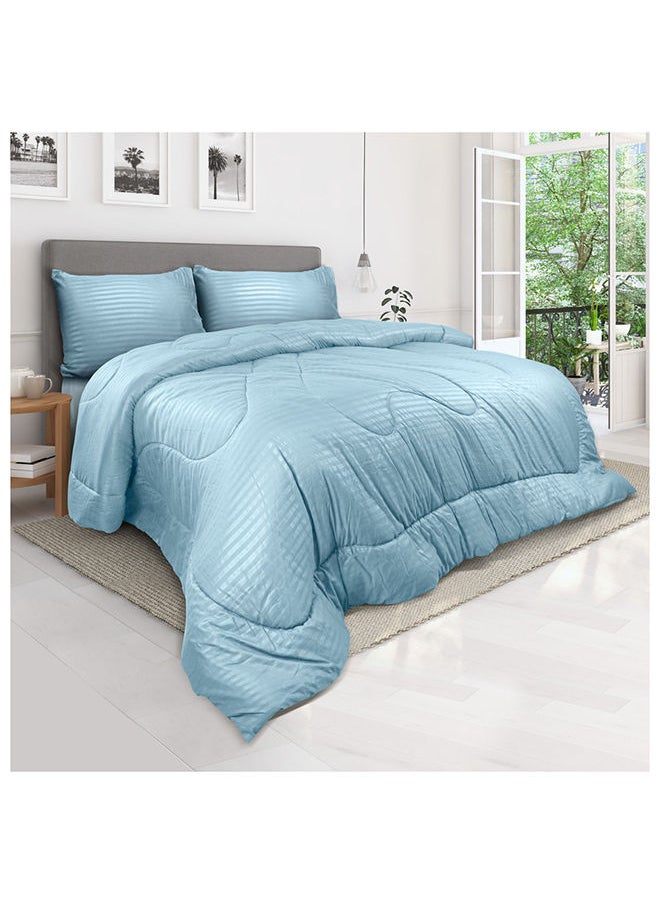 Hotel Linen Klub Down Alternative Comforter  Set -Ultra Soft Brushed Stripe Microfiber Fabric, 200GSM Soft Fibersheet Filling, Size :Single 160 x 200cm , Color: Aqua  - Image 1