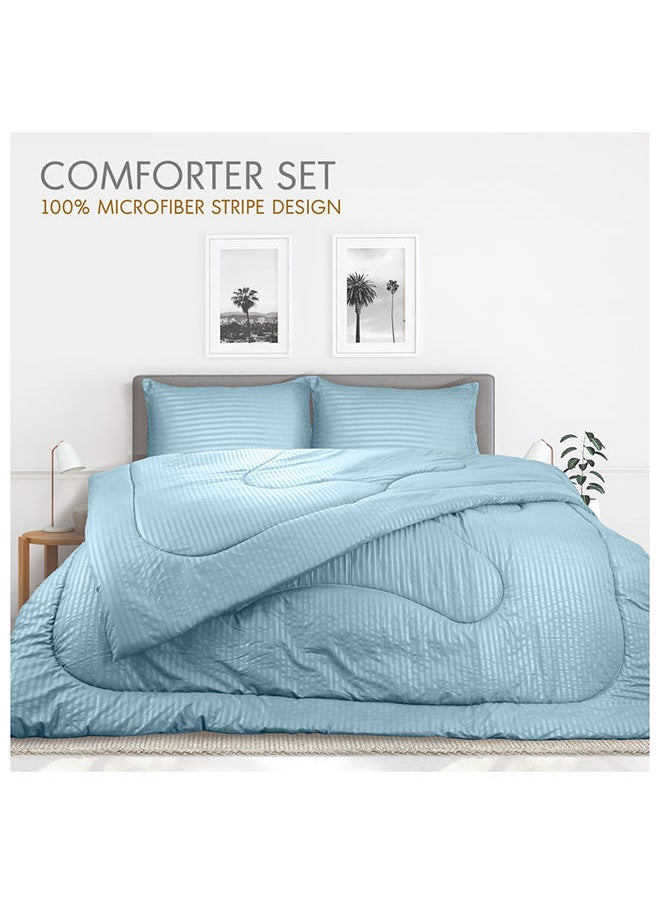 Hotel Linen Klub Down Alternative Comforter  Set -Ultra Soft Brushed Stripe Microfiber Fabric, 200GSM Soft Fibersheet Filling, Size :Single 160 x 200cm , Color: Aqua  - Image 2