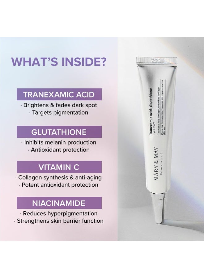 MARY & MAY Mary&May Tranexamic Acid + Glutathione Eye Cream - Powerful Antioxidant, Reduces Dark Circles in the Eye, Improve Uneven Skin Tone with Vitamin C - Suitable for Morning and Night Use, 30ml - Image 3