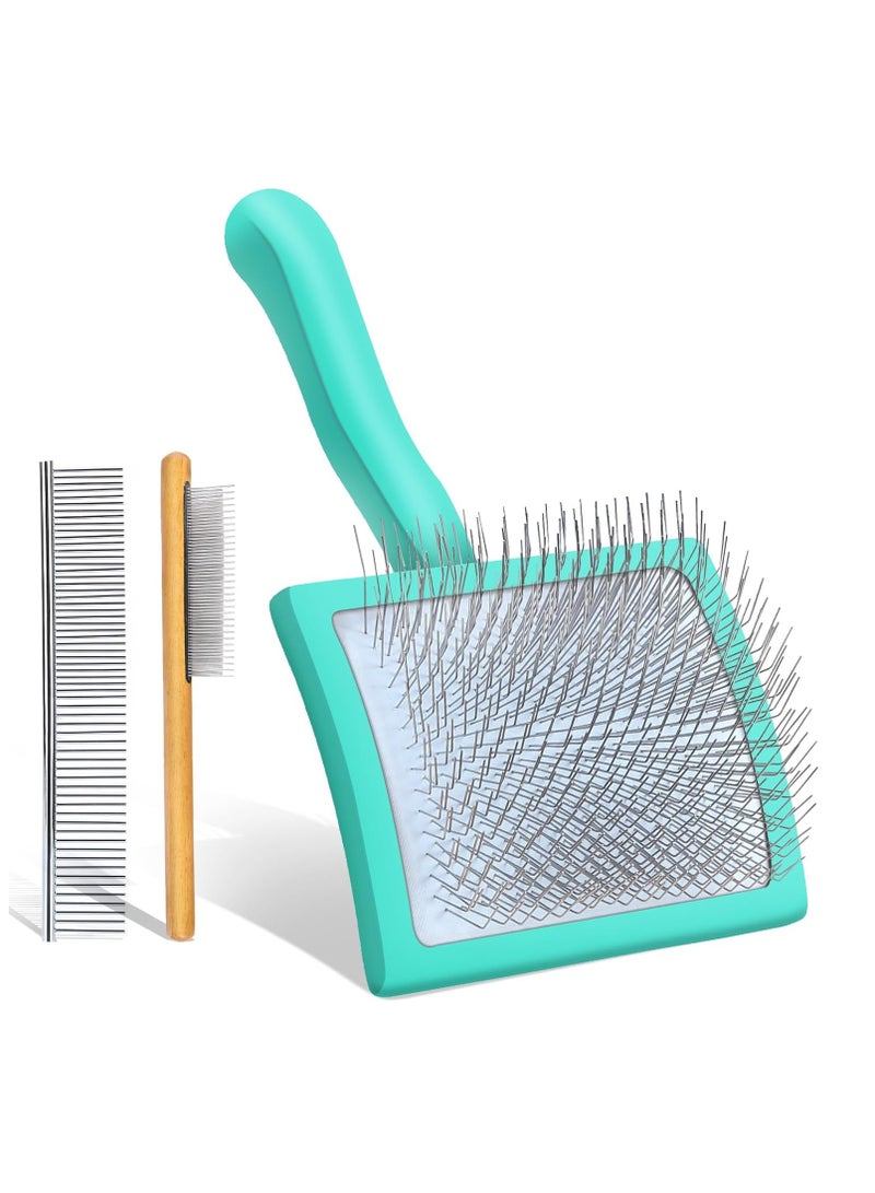 فرشاة تنظيف الكلاب للكلاب ذات الشعر المتوسط ​​أو الطويل، فرشاة تنظيف طويلة لإزالة الشعر المتساقط والتشابك والعقد، أفضل فرشاة للعناية بالحيوانات الصغيرة، مشط كبير مجاني للحيوانات الأليفة، أخضر - Image 1