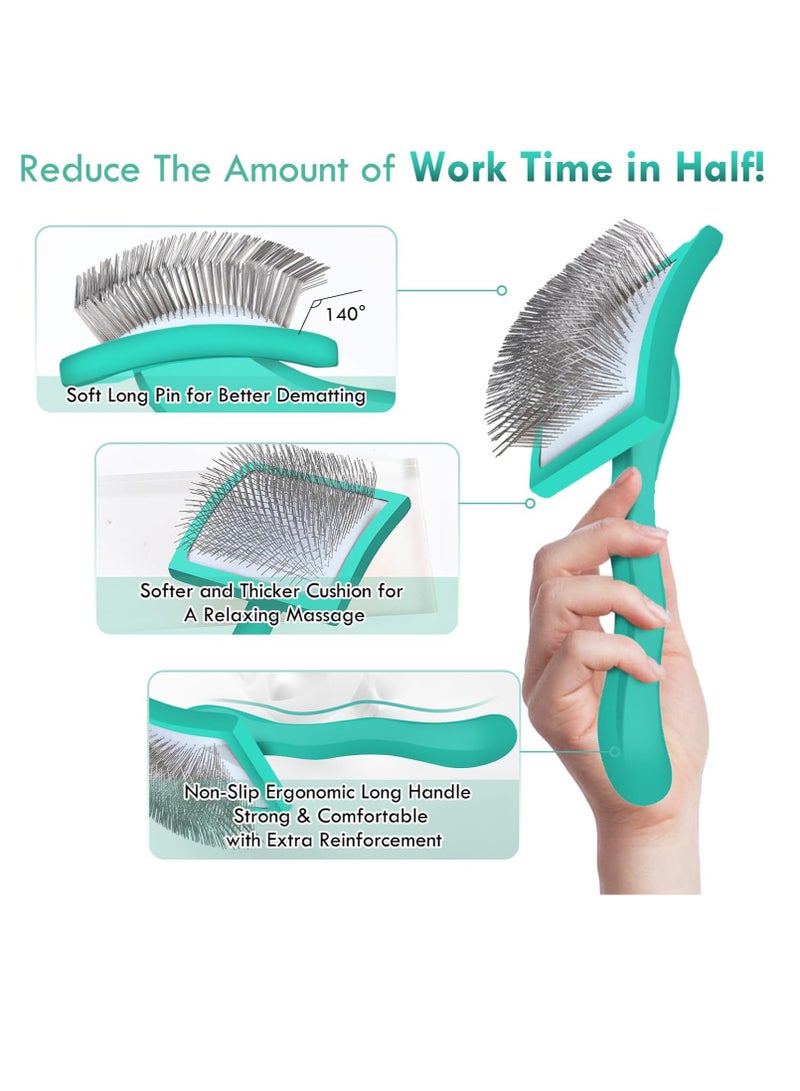 فرشاة تنظيف الكلاب للكلاب ذات الشعر المتوسط ​​أو الطويل، فرشاة تنظيف طويلة لإزالة الشعر المتساقط والتشابك والعقد، أفضل فرشاة للعناية بالحيوانات الصغيرة، مشط كبير مجاني للحيوانات الأليفة، أخضر - Image 3