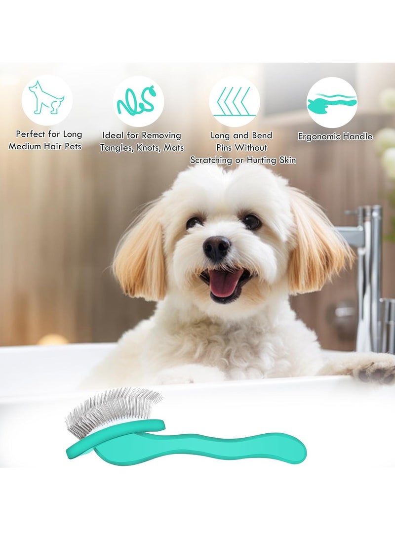 فرشاة تنظيف الكلاب للكلاب ذات الشعر المتوسط ​​أو الطويل، فرشاة تنظيف طويلة لإزالة الشعر المتساقط والتشابك والعقد، أفضل فرشاة للعناية بالحيوانات الصغيرة، مشط كبير مجاني للحيوانات الأليفة، أخضر - Image 5