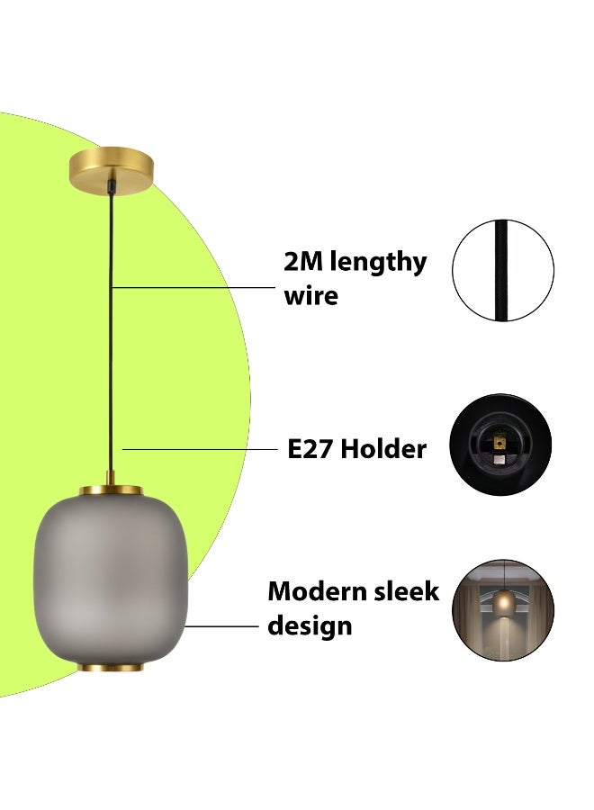Alfriday Modern Glass Pendant Light, Minimalist Frosted Grey Hanging Lamp with Gold Finish, E27 Base, 2M Adjustable Cord, Luxury Ceiling Fixture for Kitchen Island, Dining Room, Bedroom & Living Room - Image 2