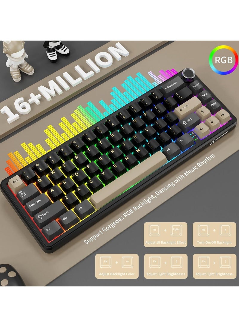 Attack Shark X66 Wireless Mechanical Gaming Keyboard with Knob,Tri Mode USB-C/BT5.0/2.4G Gasket Mounted 60% RGB Gaming Keyboard, Side Printed PBT Keycap,Hot Swappable Strawberry Switch - Image 4