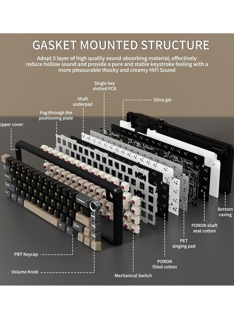 Attack Shark X66 Wireless Mechanical Gaming Keyboard with Knob,Tri Mode USB-C/BT5.0/2.4G Gasket Mounted 60% RGB Gaming Keyboard, Side Printed PBT Keycap,Hot Swappable Strawberry Switch - Image 5