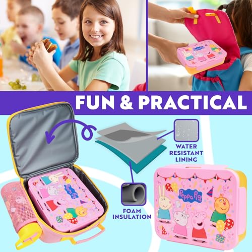 Get Trend Peppa Pig Lunch Bag, Lunch Box, Water Bottle for Kids 3 Piece Set Bento Box, Insulated Snack Container, Meal Holder Gifts for Kids (Multi Peppa Pig) - Image 3