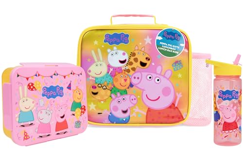 Get Trend Peppa Pig Lunch Bag, Lunch Box, Water Bottle for Kids 3 Piece Set Bento Box, Insulated Snack Container, Meal Holder Gifts for Kids (Multi Peppa Pig) - Image 1