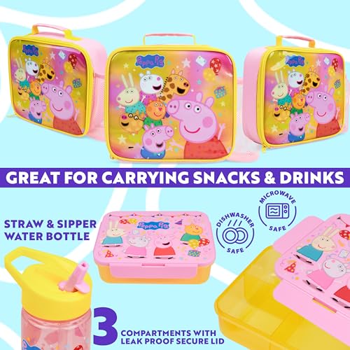 Get Trend Peppa Pig Lunch Bag, Lunch Box, Water Bottle for Kids 3 Piece Set Bento Box, Insulated Snack Container, Meal Holder Gifts for Kids (Multi Peppa Pig) - Image 2