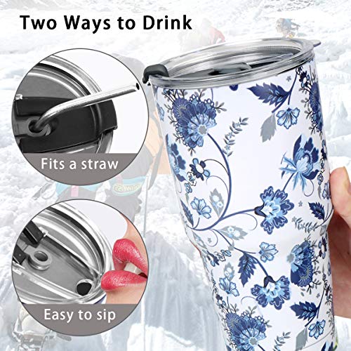 SYACOT 30oz Tumbler Double Wall Stainless Steel Vacuum Insulated Travel Mug with Splash-Proof Lid Metal Straw and Brush - Image 3