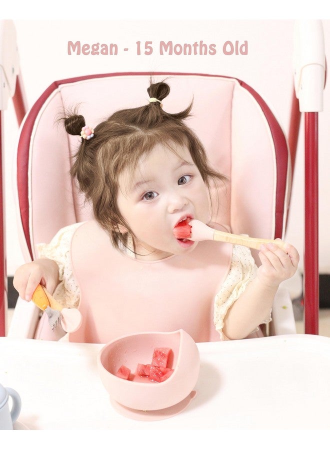 Ginbear Baby Bowls with Suction, Silicone Bibs, Self Feeding Spoons, Led Weaning Supplies, Toddler Eating Set for Ages 6 Months+ (Baby Pink) - Image 2
