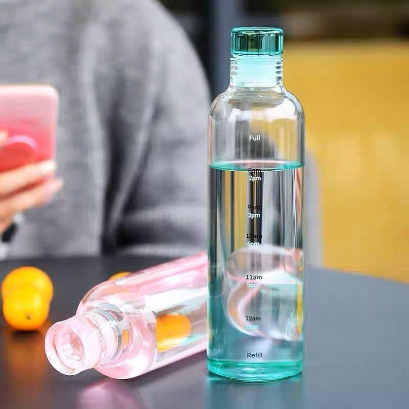 bellemax 500ML Borosilicate Glass Water Bottles with Hourly Time Marker, Leak Proof, Reusable, BPA Free, Water Bottle for Girls Kids Women for School, Gym, Daily (Multicolor) (BR(Set of 1)) - Image 1
