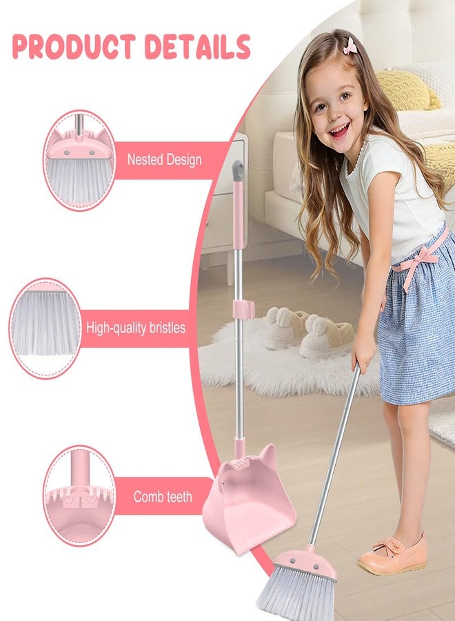 nacena Mini Broom with Dustpan & Mop for Kids, 28-in Handle Kids Brooms and Dustpan Set for Toddlers Cat-Shaped Children Broom and Cleaning Set Boys Girls Small Housekeeping Helper Sets, Pink - Image 3