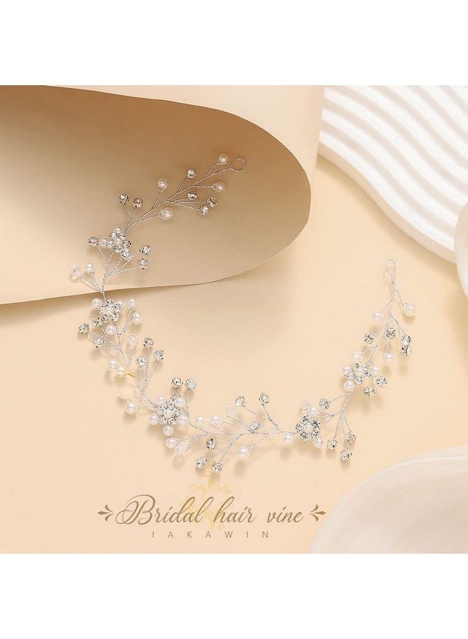 JAKAWIN Bride Rhinestone Wedding Hair Piece Crystal Flower Hair Vine Pearl Bridal Hair Accessories For Women And Girls Hv176 (1 Silver)  - Image 4